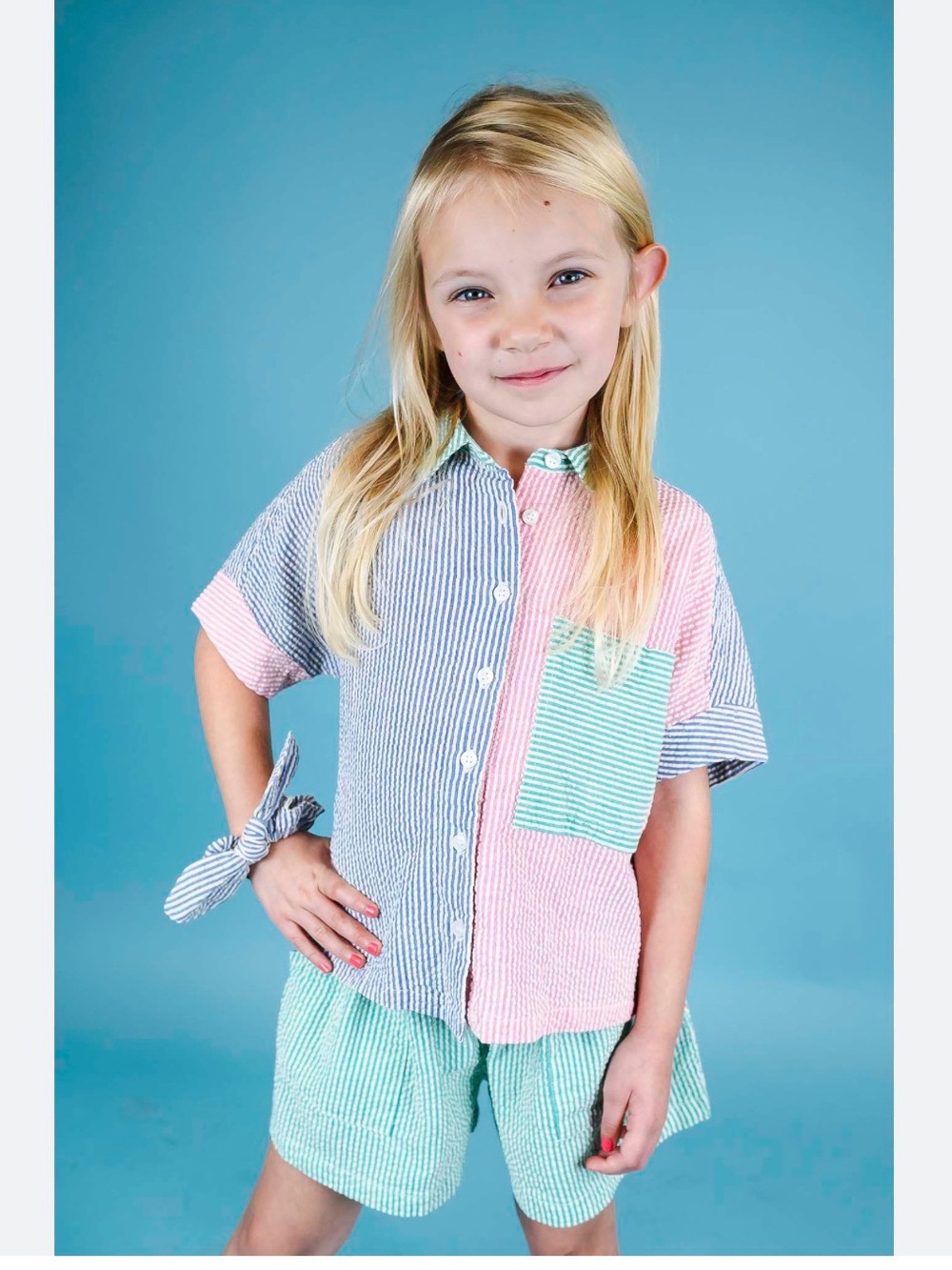 ARSENE LES PIPELETTES Kids Boho Patchwork Striped Button Down Shirt 4a